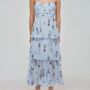 Self Portrait Blue Floral Sleeveless Chiffon Tiered Midi Dress
